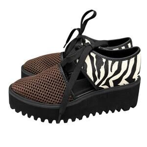 All Black Amazing Mesh Platform Zebra Trendy Black & Tan Shoes Size 37